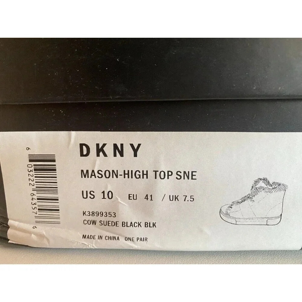 DKNY MASON HIGH TOP BLACK SUEDE BLACK FAUX FUR SNEAKER SHOES 10 NEW - Picture 13 of 14